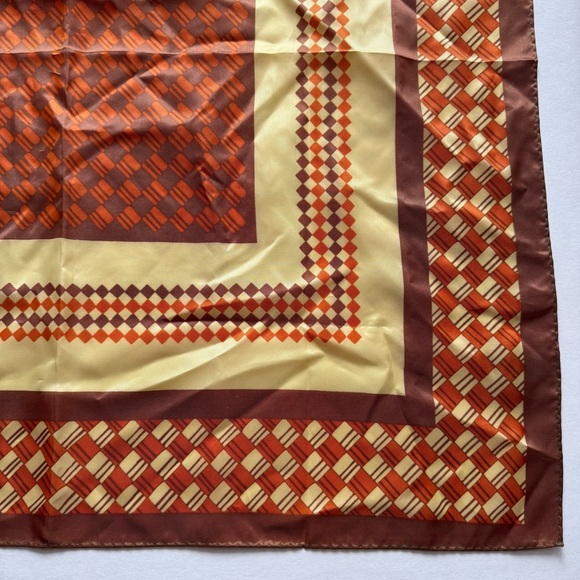 Ben Goodman Square Scarf in Orange, Brown, & Cream Geometric - Picture 5 of 9